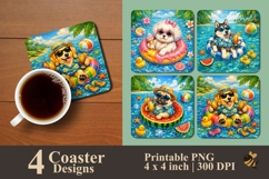 Poolside Pup Party Coaster Sublimation Design Product Image 1