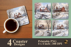 Rustic Winter Homestead Coaster Sublimation Design Product Image 1