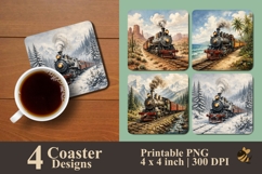 Vintage Locomotive Landscapes Coaster Sublimation Design Product Image 1
