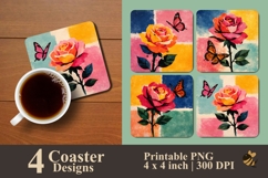 Butterfly Rose Harmony Coaster Sublimation Designs Product Image 1