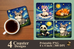 Whimsical Animal Night Coaster Sublimation Designs Product Image 1