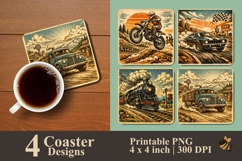 Retro Vehicle Coaster Sublimation Design Product Image 1