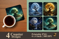 Mystic Moon Trees Coaster Sublimation Design Product Image 1