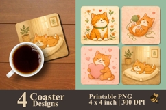 Playful Orange Cat Collection Coaster Sublimation Designs Product Image 1
