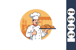 Male Chef Holding Freshly Baked Bread Loaves with Bakery Bac Product Image 1