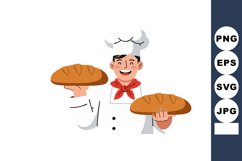 Chef holding two fresh loaves of bread happy bakery worker v Product Image 1