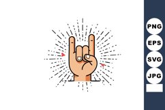 Hand Gesture Rock and Roll Sign with Radiant Lines Vector Il Product Image 1