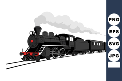 Vintage black steam locomotive train with carriages on railw Product Image 1