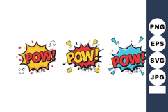 Comic style POW sound effect bursts in yellow red and blue c Product Image 1
