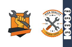 Hand holding wrench and crossed tools vintage style premium Product Image 1
