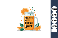 Fresh orange juice in mason jar with green straw and slices Product Image 1
