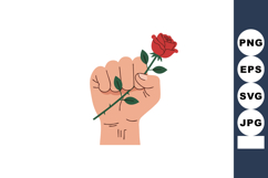 Raised fist holding red rose symbolizing peace and solidarit Product Image 1