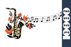 Saxophone with orange flowers and musical notes vector illus Product Image 1