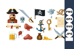 Pirate with treasure map and pirate-themed icons vector illu Product Image 1