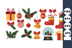 Christmas festive icons with gifts, decorations, stockings, Product Image 1