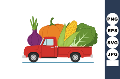 Red Pickup Truck Carrying Fresh Vegetables Including Pumpkin Product Image 1