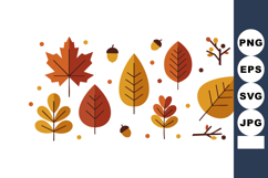 Autumn season leaves and acorns vector with orange and yello Product Image 1