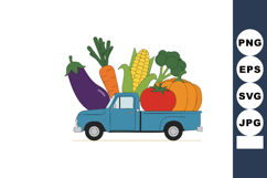 Blue pickup truck carrying fresh vegetables including eggpla Product Image 1