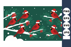 Red cardinals wearing santa hats on snowy pine branches fest Product Image 1