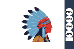 Native American Chief Wearing Blue Feather Headdress Profile Product Image 1