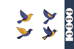 Colorful flying birds vector illustrations with orange and b Product Image 1
