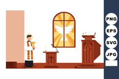 Priest holding chalice in church with stained glass window v Product Image 1