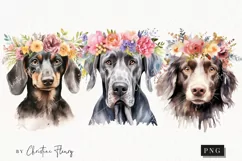 Watercolor Dogs with Flower Crowns Clipart | Watercolor Dog Product Image 1
