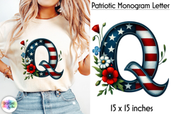 Patriotic Floral Alphabet Clipart, Patriotic Monogram PNG Product Image 1