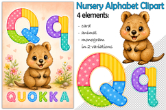 Nursery Alphabet Clipart, Flashcard Letter Q, Monogram PNG Product Image 1