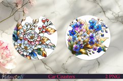 Car Coasters | Pearl Flowers | White and Blue Product Image 1