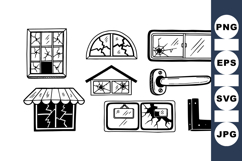 Hand Drawn Broken Window Vector Clipart Bundle Product Image 1