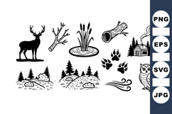 Rustic Forest Wildlife Silhouette Clipart Bundle Product Image 1