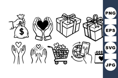 Hand Drawn Heart And Gift Icon Set Bundle Product Image 1