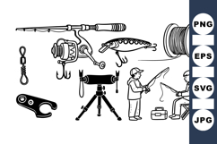Hand Drawn Fishing Gear Clipart Bundle For Outdoor Projects Product Image 1