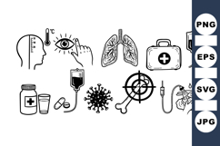 Hand Drawn Medical Health Care Icon Vector Set Product Image 1