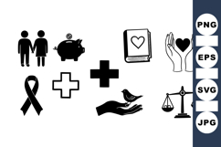 Silhouette Charity And Support Icon Vector Set Product Image 1