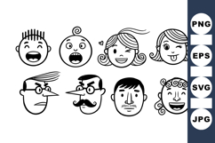 Hand Drawn Cartoon Face Icon Set Vector Pack Product Image 1