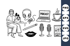 Podcast Equipment Line Art Vector Set for Creators Product Image 1