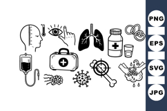 Hand Drawn Medical Health Care Icon Svg Set Bundle Product Image 1
