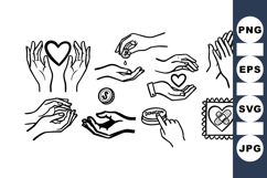 Hand Drawn Charity Hands Vector Clipart Set Product Image 1