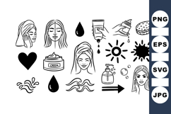 Line Art Skin Care Routine Vector Clipart Set Product Image 1