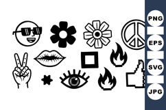 Retro Black Vector Icon Clipart Bundle Set Product Image 1