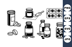 Medical Pill Bottles Clipart SVG Set for Healthcare Product Image 1