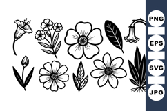 Hand Drawn Floral Line Art Vector Clipart Set Product Image 1