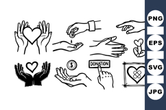 Hand Drawn Charity Hands Donation Clipart Bundle Product Image 1