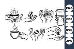 Vintage Coffee Hands Clipart Set For Cafe Designs Product Image 1