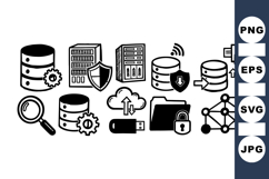 Database and Network Secure Storage Icon Set Product Image 1