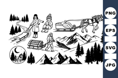 Vintage Winter Forest Adventure Clipart Set Product Image 1