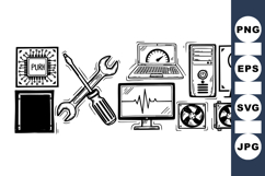 Hand Drawn Technology Repair Icon Bundle for Electronics Product Image 1