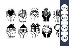 Hands Holding Care Icons Vector Clipart Set Product Image 1